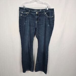 Seven7 Bootcut Jeans Women's 20 Blue Dark Wash Slight Distressed Flap Pockets